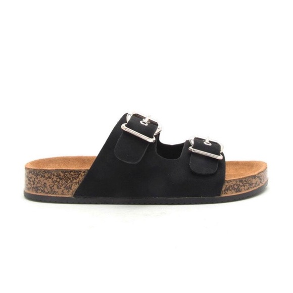 Black Adjustable Double Band Buckle Slides - Picture 4 of 8